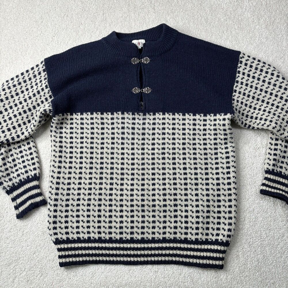 J.Crew Oarsman Sweater Men's Large Nordic Clasp‎ Blue Cream Pullover Grandpa